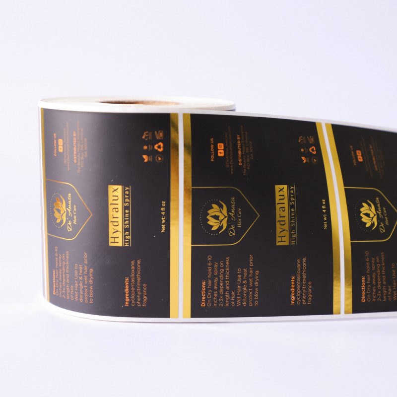 Custom Luxury Packaging Food Cosmetic Bottle Hot Embossed Gold Foil Labels Biodegradable Waterproof Roll Logo Stickers Printing