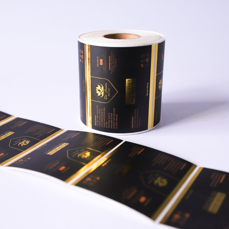 Custom Luxury Packaging Food Cosmetic Bottle Hot Embossed Gold Foil Labels Biodegradable Waterproof Roll Logo Stickers Printing