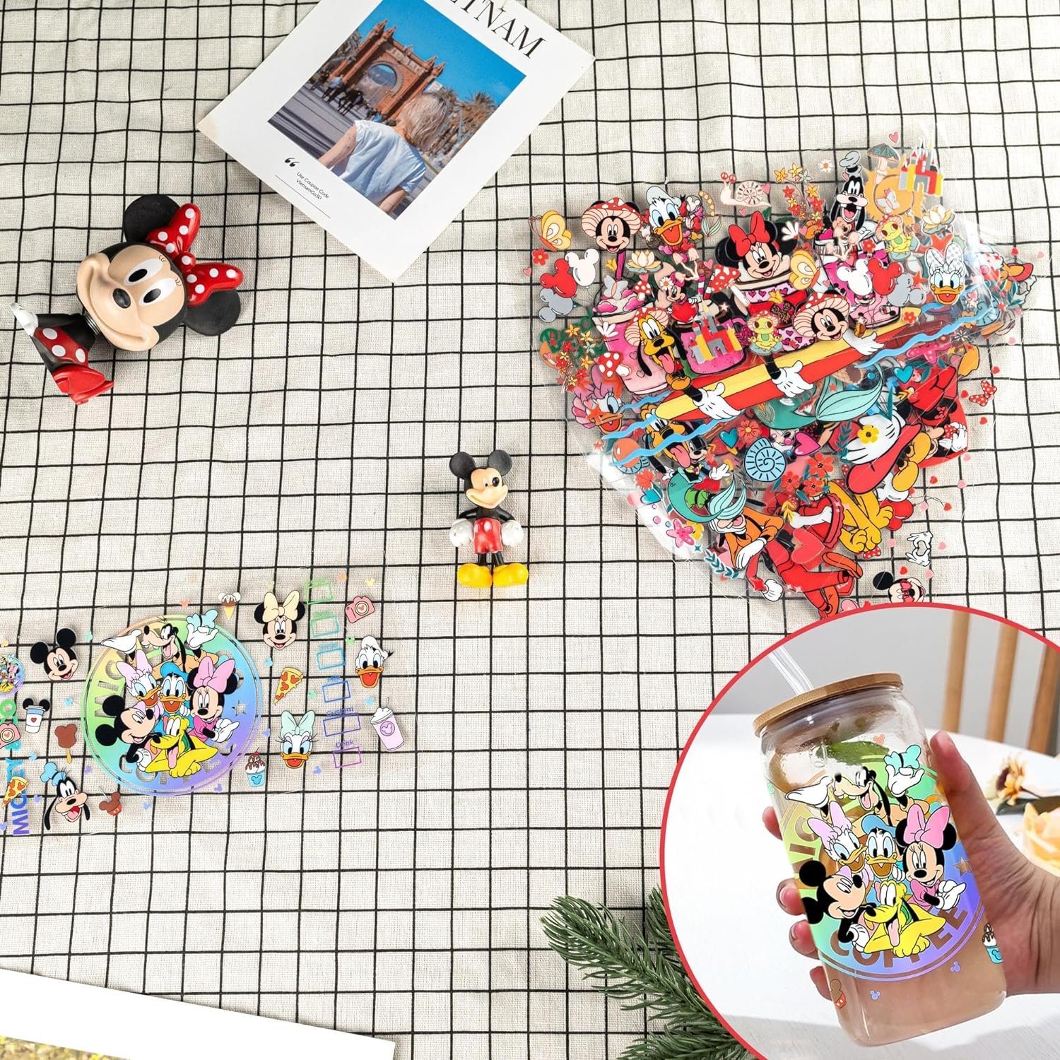 Valentines Day DIY Libby Glass Waterproof Decals Mickey Minnie 3D UV DTF cup wrap Transfers stickers for 16oz cup wrap