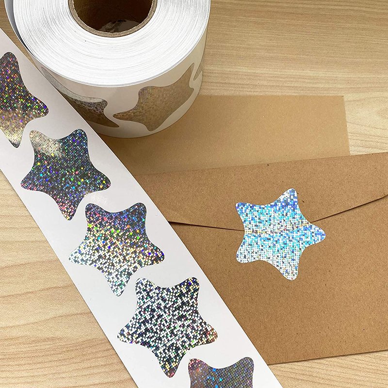 Custom Roll Removable Adhesive Holographic Glitter Gift Decoration Reward Star Stickers For Kids Teachers