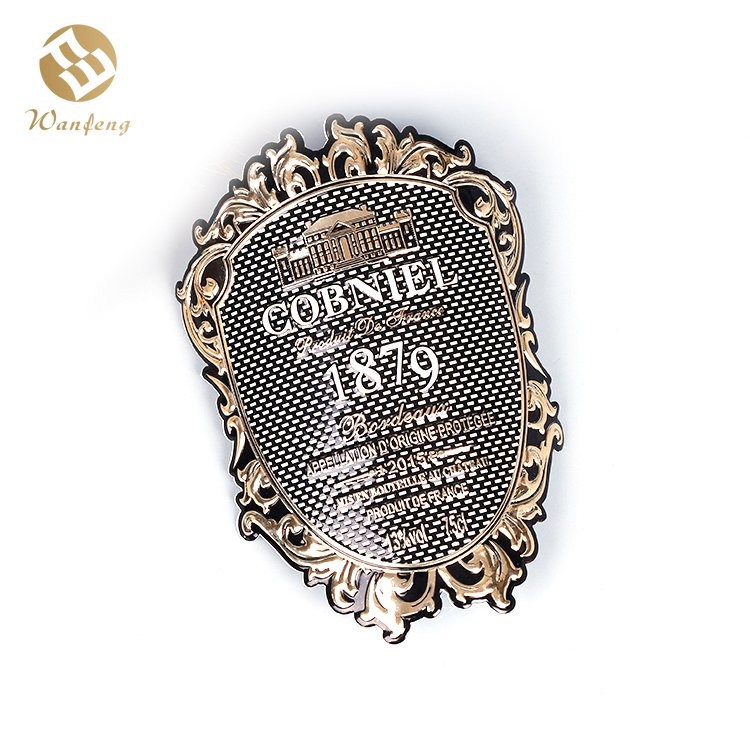 High Quality Cheap Wine Bottle Gold Color Metal custom Logo Labels Stickers