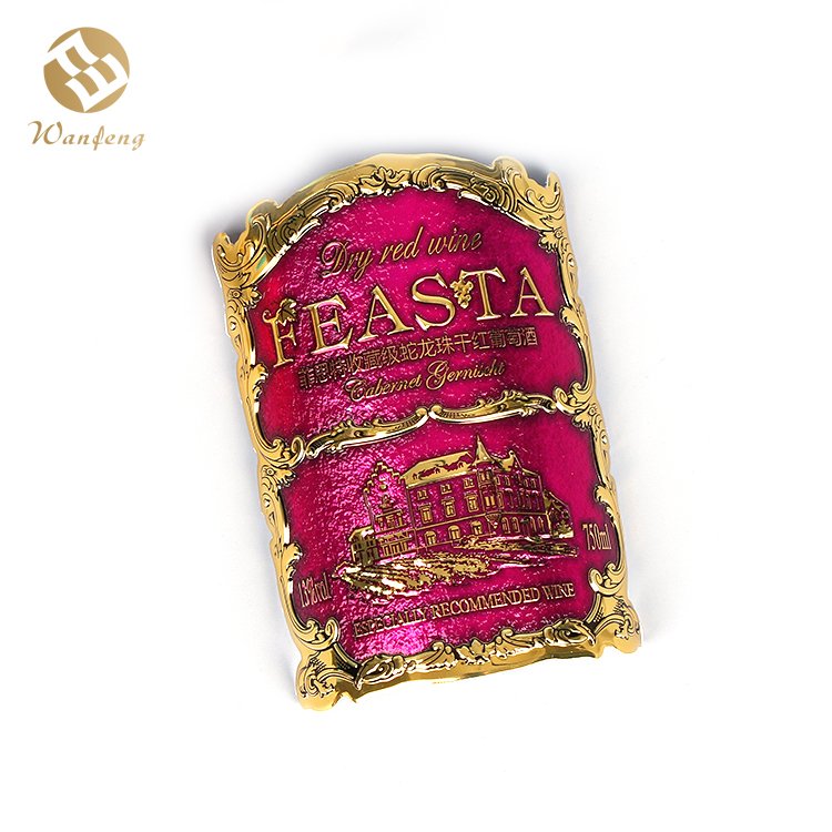High Quality Cheap Wine Bottle Gold Color Metal custom Logo Labels Stickers