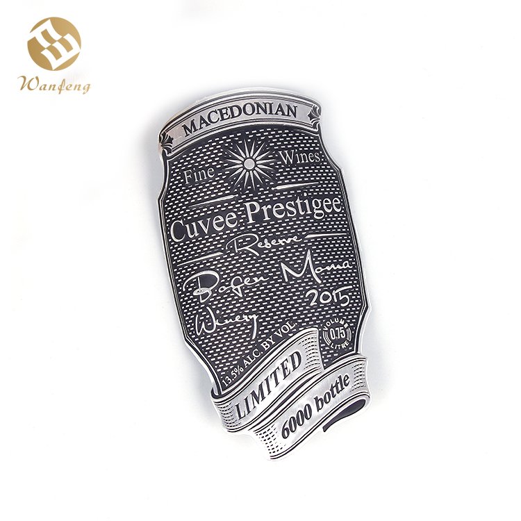 High Quality Cheap Wine Bottle Gold Color Metal custom Logo Labels Stickers