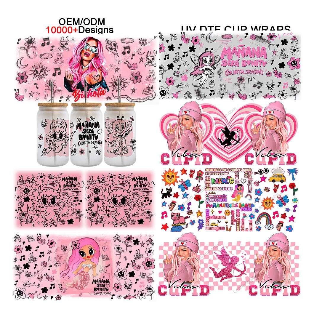 Factory Direct Supply Custom UVDTF Waterproof Sticker Karol G bichota season Devil Angel cupid UV DTF 16oz Cup Wrap Transfers
