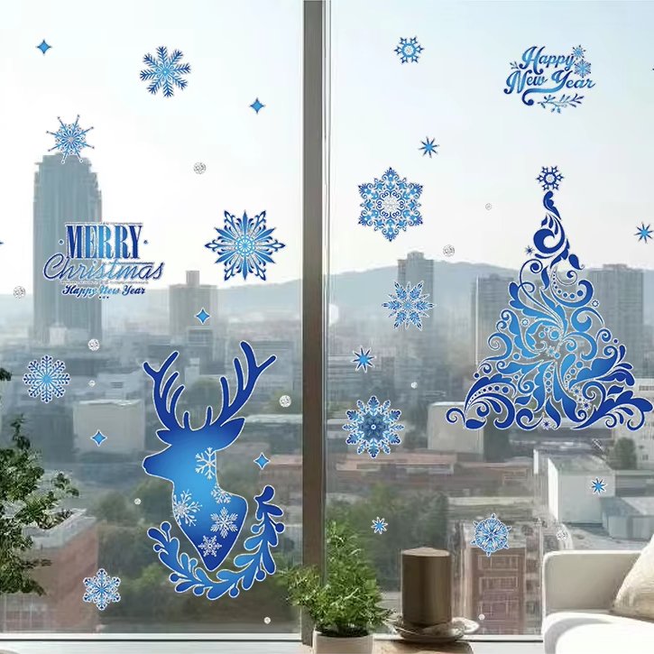 High quality snow elk christmas window stickers static cling window sticker for home decor living room kids room