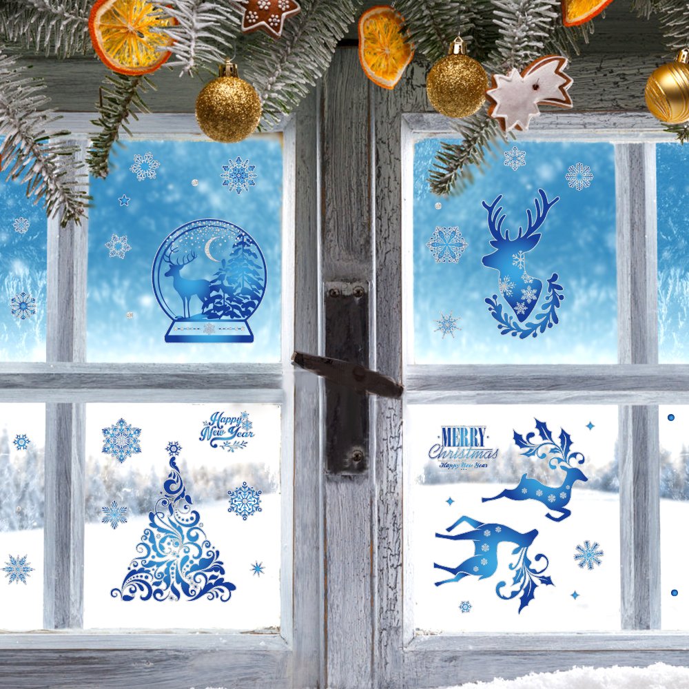 High quality snow elk christmas window stickers static cling window sticker for home decor living room kids room