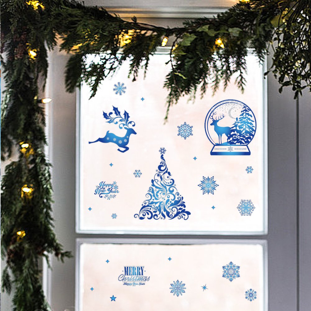 High quality snow elk christmas window stickers static cling window sticker for home decor living room kids room