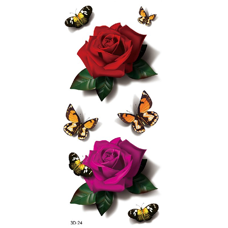 Flowers Temporary Tattoos Stickers, Roses, Butterfly Mixed Style Body Art Temporary Tattoos for Women, Girls