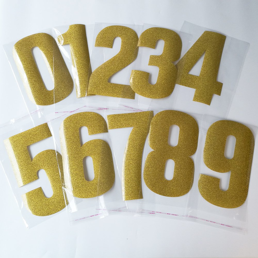 Iron On number stickers 0-9 DIY heat transfer print Clothing Garments iron glitter stickers