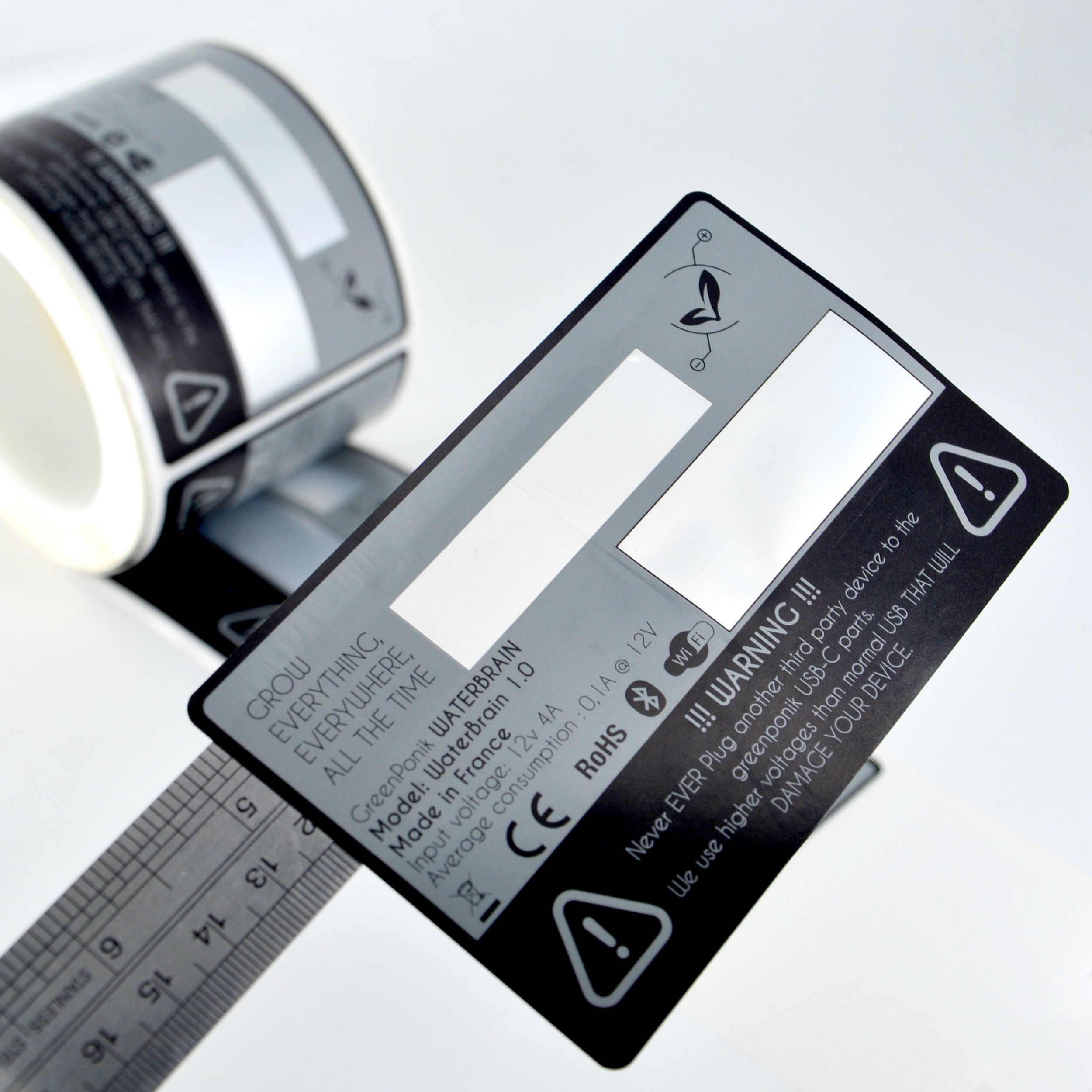 Customized company logo brand warning safety label high quality PET waterproof custom product description sticker