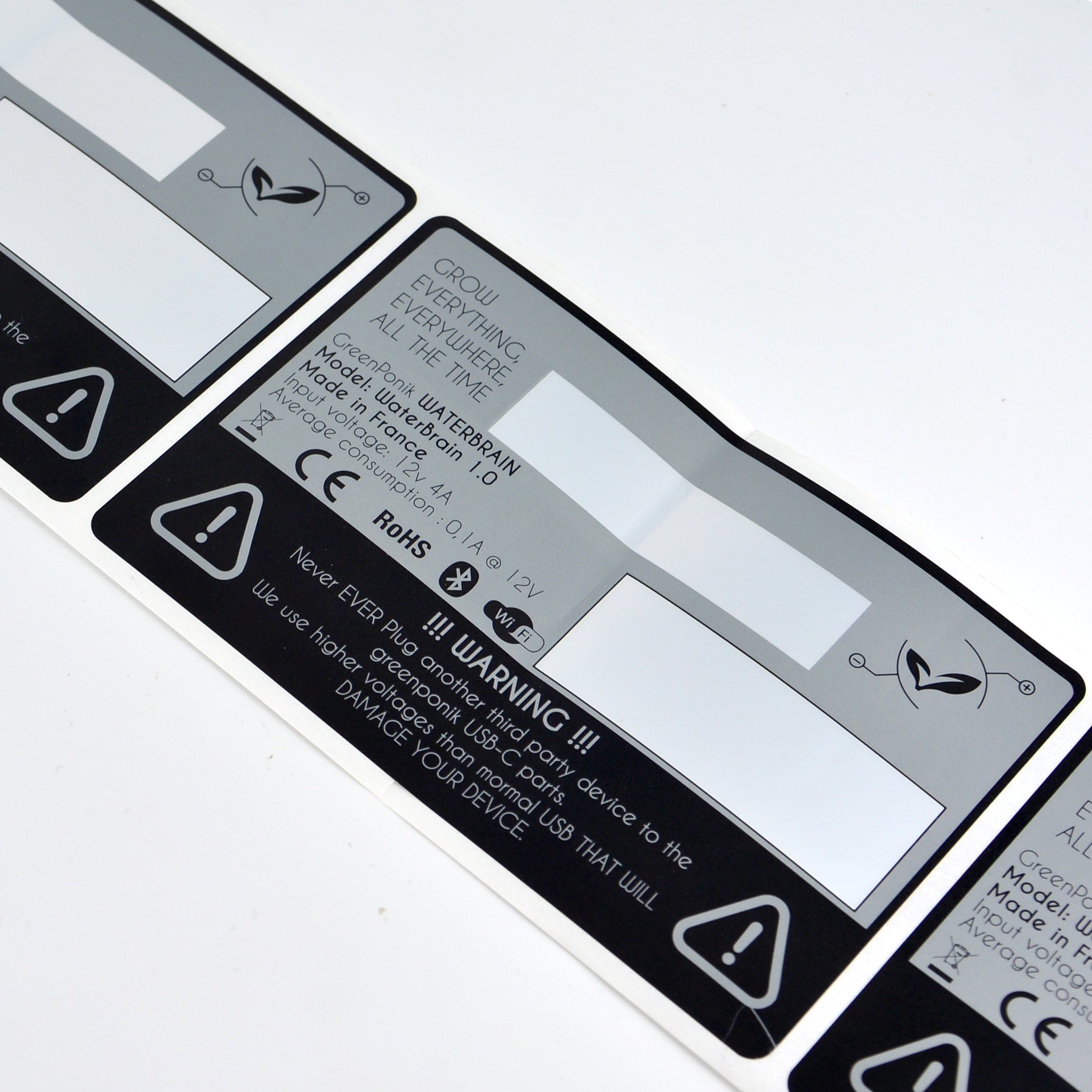 Customized company logo brand warning safety label high quality PET waterproof custom product description sticker