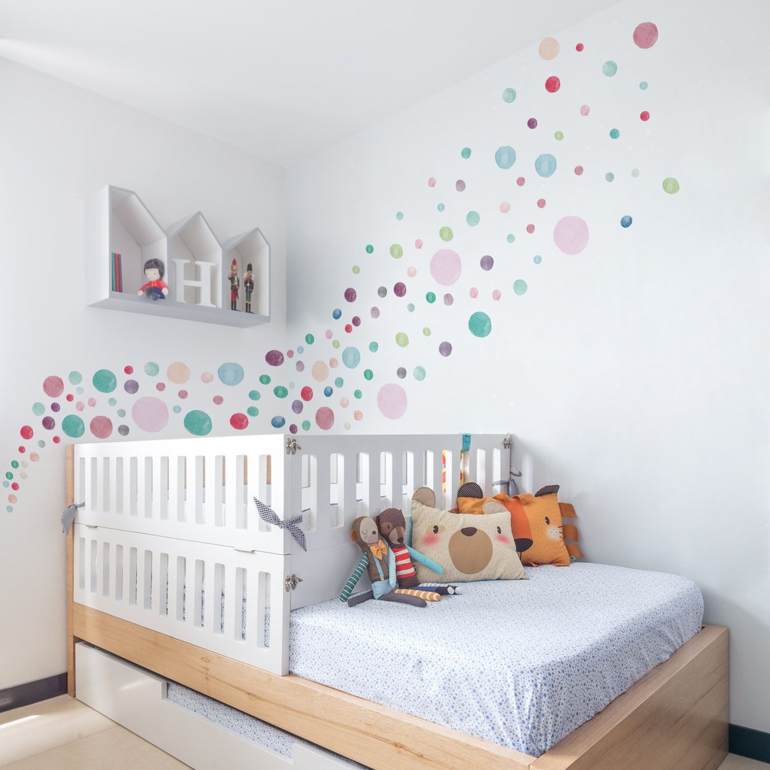 Funlife MEDWS011 Watercolor Blue Pink Polka Dots Wall Stickers Nursery Room Wall Decoration