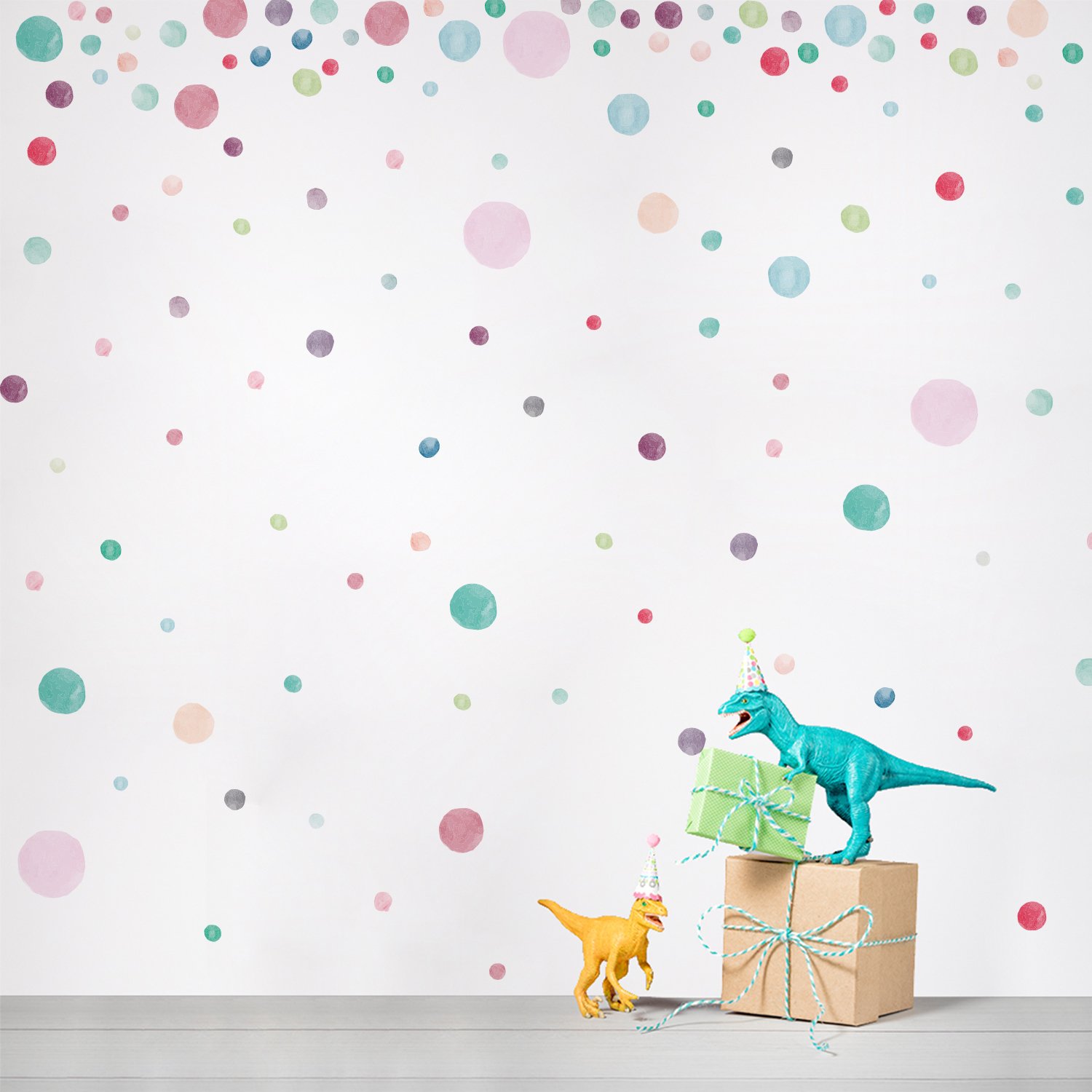 Funlife MEDWS011 Watercolor Blue Pink Polka Dots Wall Stickers Nursery Room Wall Decoration