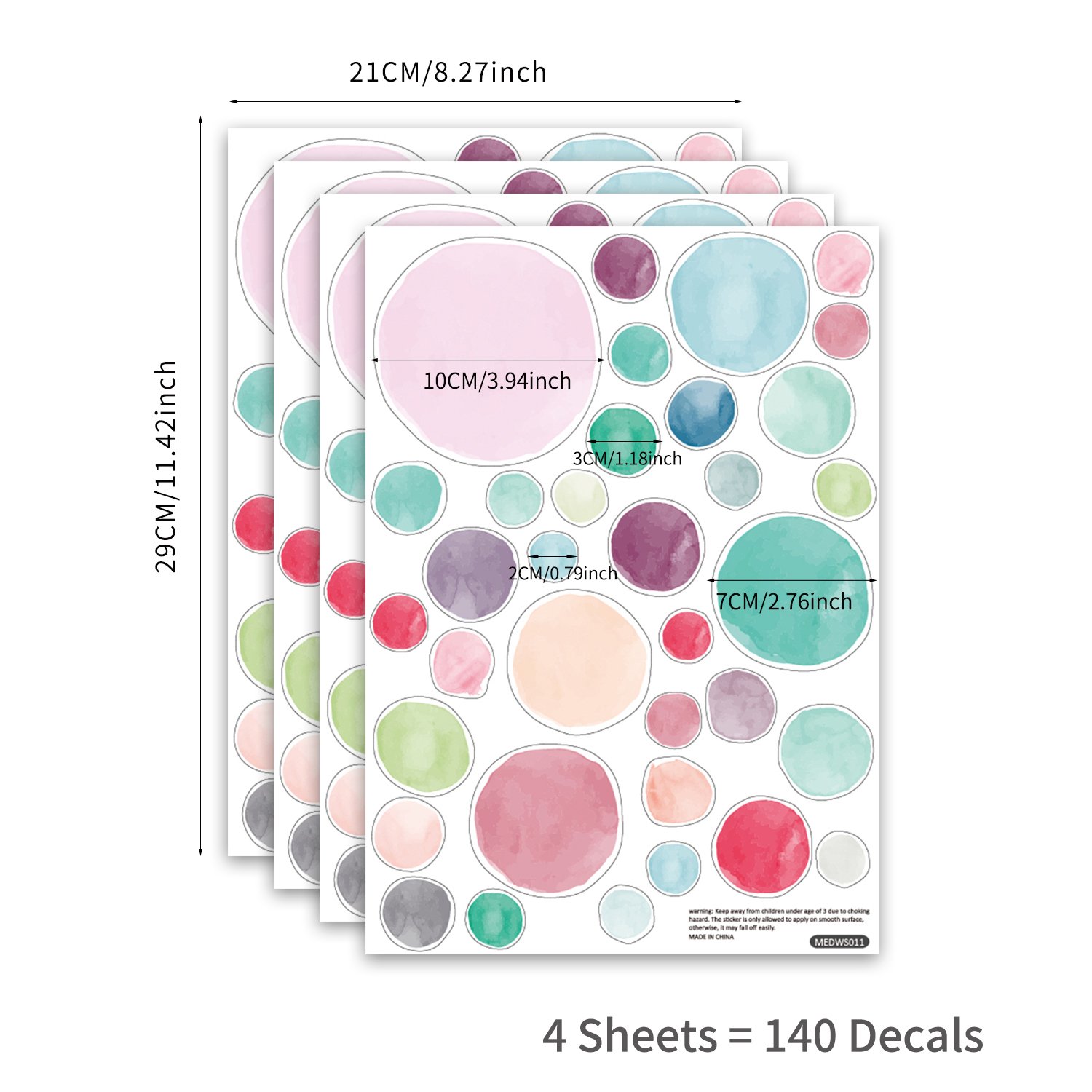 Funlife MEDWS011 Watercolor Blue Pink Polka Dots Wall Stickers Nursery Room Wall Decoration