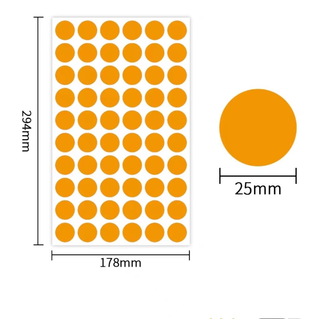 Custom Bright Yellow Round Color Coding Circle Dot Labels on a Sheet Semi-Gloss Diameter Sticker