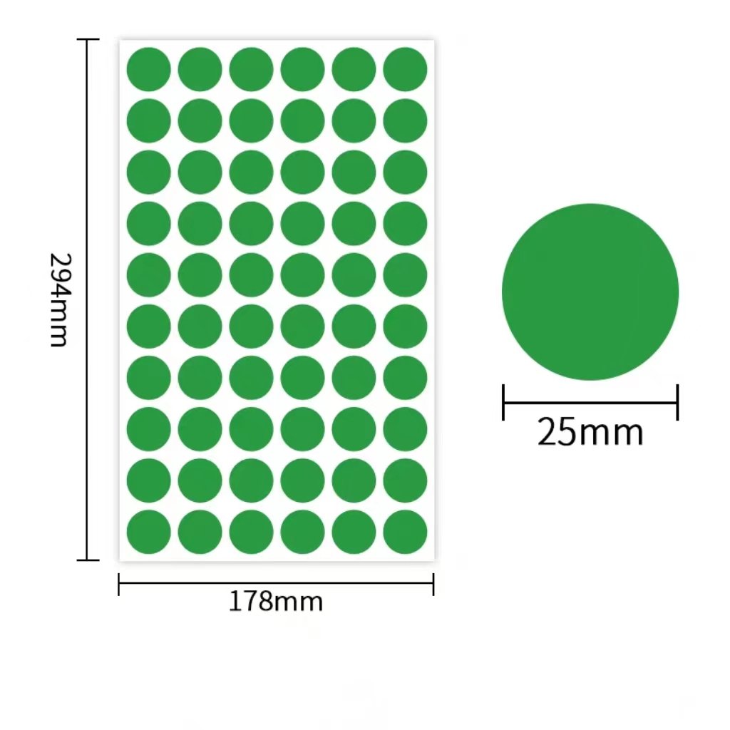 Custom Bright Yellow Round Color Coding Circle Dot Labels on a Sheet Semi-Gloss Diameter Sticker