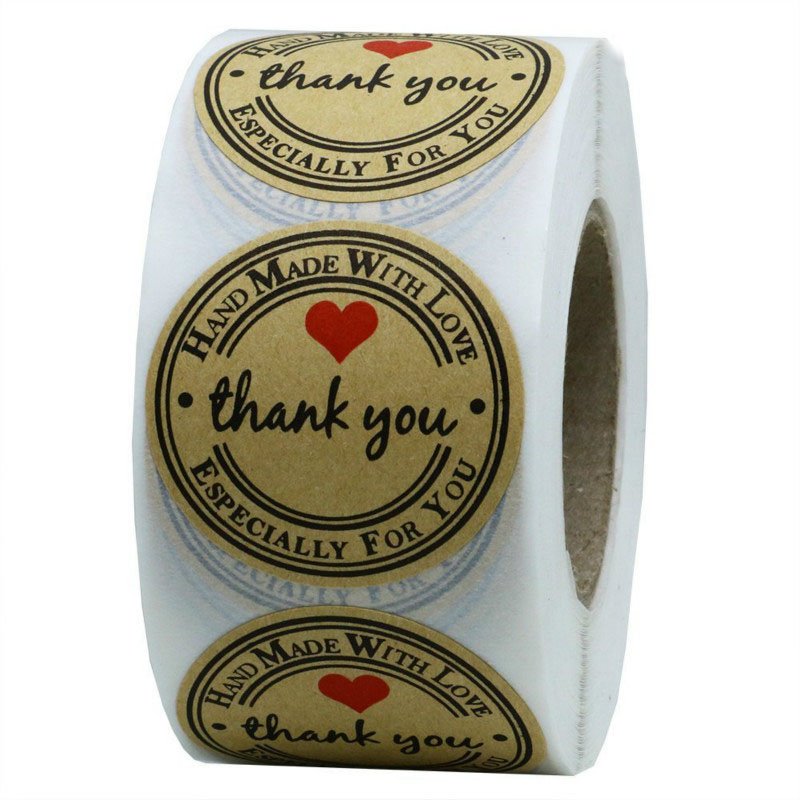New Arrival Red Heart Printed Thank You Logo Paper Foil Custom Sticker Roll