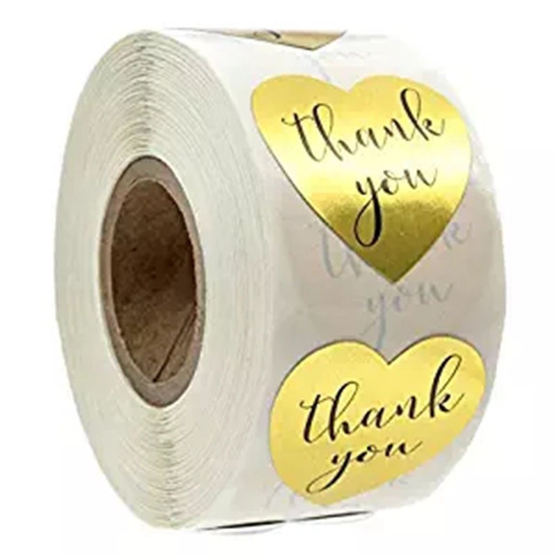 New Arrival Red Heart Printed Thank You Logo Paper Foil Custom Sticker Roll
