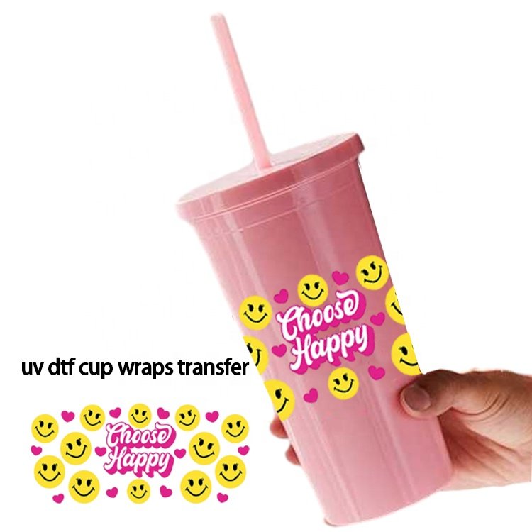 Custom UVDTF Decals Designs Ready to Ship Press Logo Stickers Waterproof UV DTF Cups Wraps Transfers