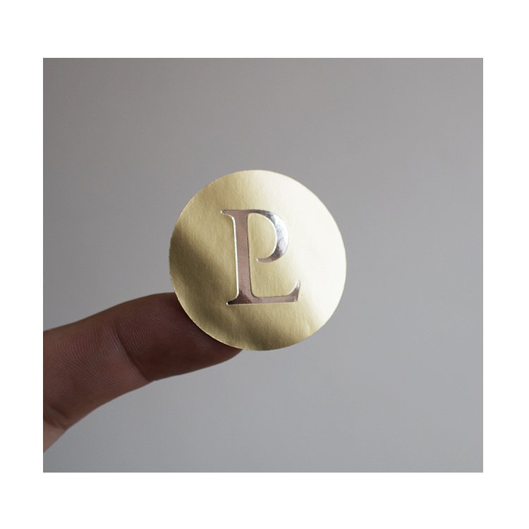 Printed Round Brand Name Logo Stickers Glossy Vinyl Waterproof Labels with Gold Foil Hot Stamping