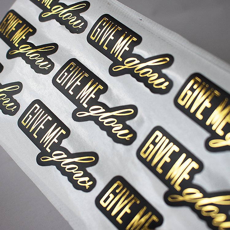 Printed Round Brand Name Logo Stickers Glossy Vinyl Waterproof Labels with Gold Foil Hot Stamping