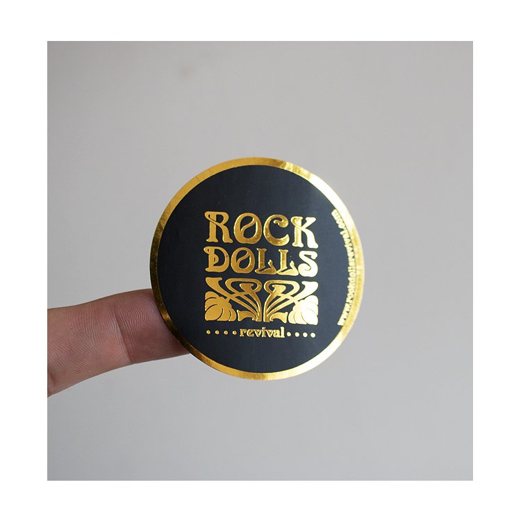 Printed Round Brand Name Logo Stickers Glossy Vinyl Waterproof Labels with Gold Foil Hot Stamping
