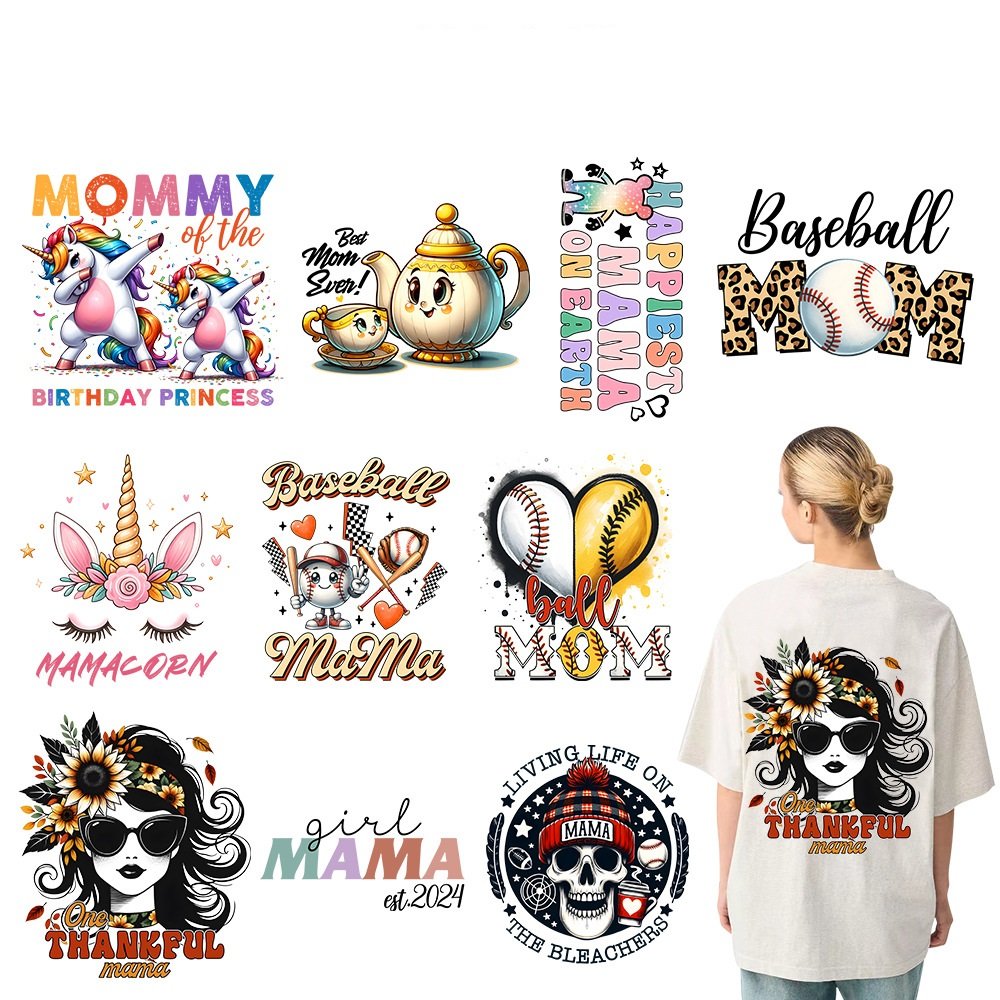 Mom Style DTF Heat Transfers Cartoon Sticker Plastisol IRON ON Ready To Press Mama Design Heat Transfer Sticker For T Shirts
