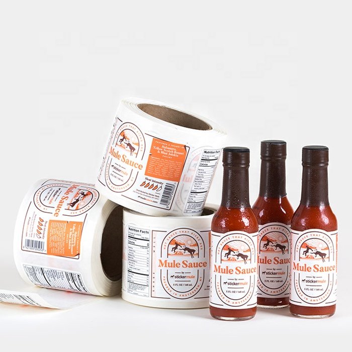 custom printing organic food jar chili sauce sticker hot sauce glass bottle container private etichette adhesive label