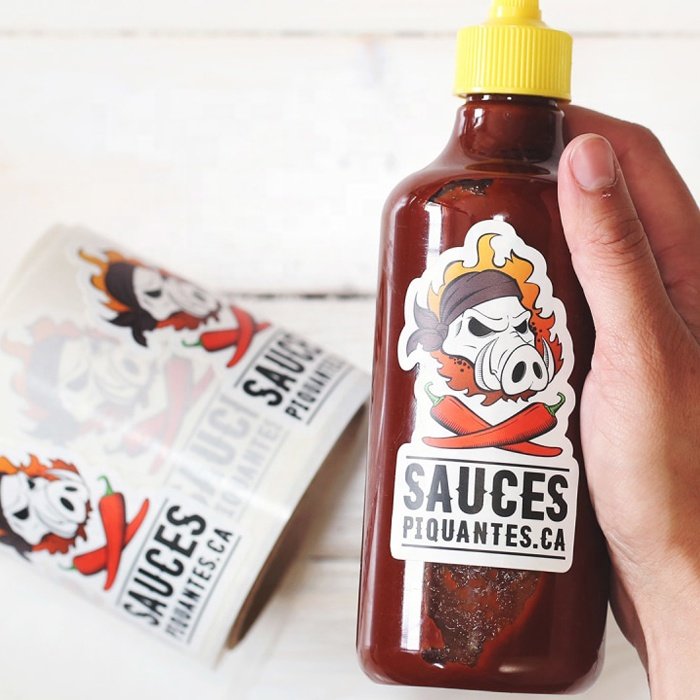 custom printing organic food jar chili sauce sticker hot sauce glass bottle container private etichette adhesive label