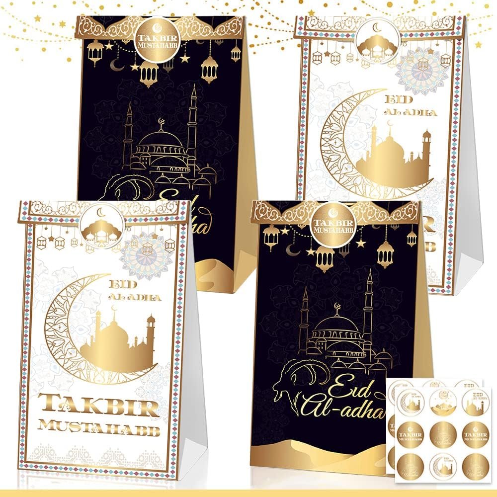 Morsun Eid Mubarak Paper Bags with Stickers Food Moon Cake Box Snacks Offset Printing Sandwich Paper Mooncake Packaging Box