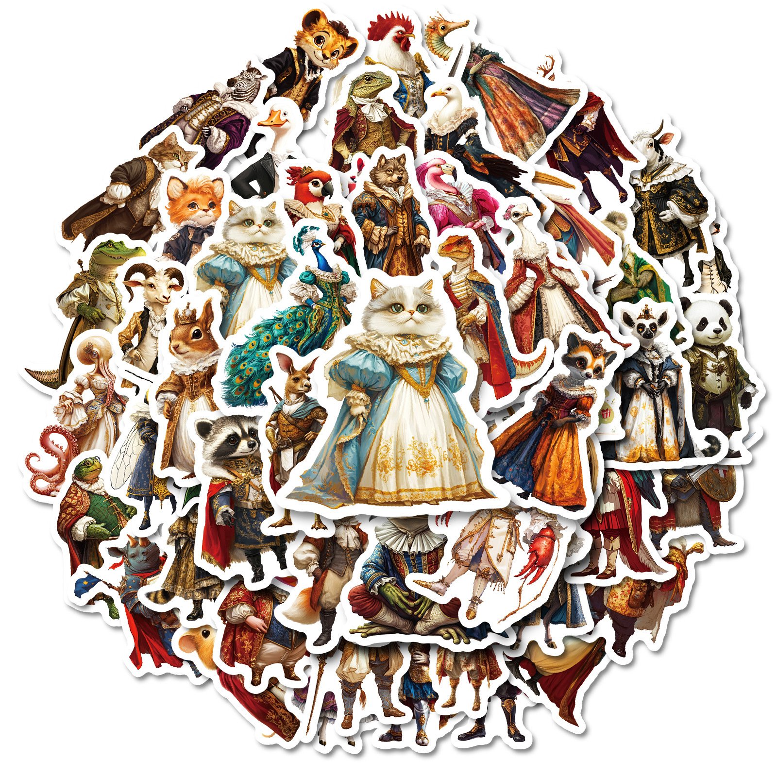 50Pcs Creative Classical Dressed up Animals Graffiti Stickers For Refrigerator Car Decor Vintage Middle Ages Sticker