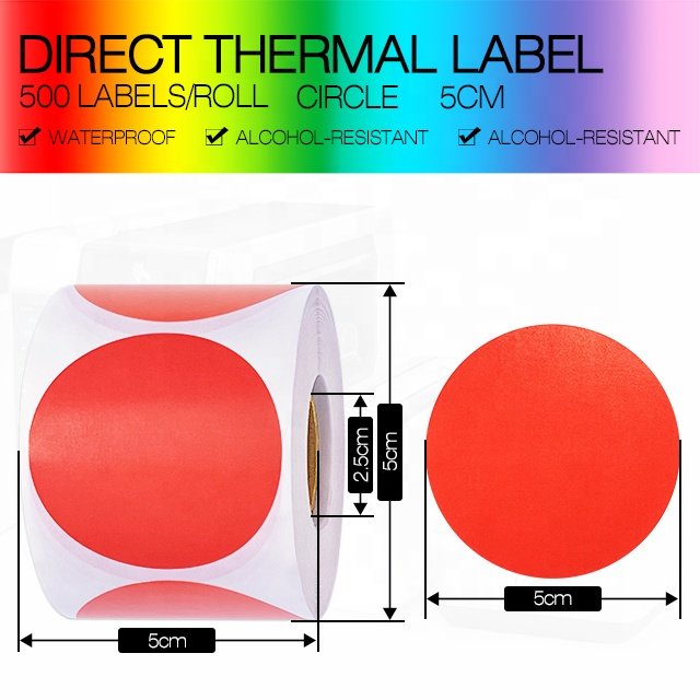 2-Inch Direct Thermal Waterproof Sticker Labels Roll | Barcode, Color Options: Red, Purple, Orange, Yellow, Green, Pink, Blue