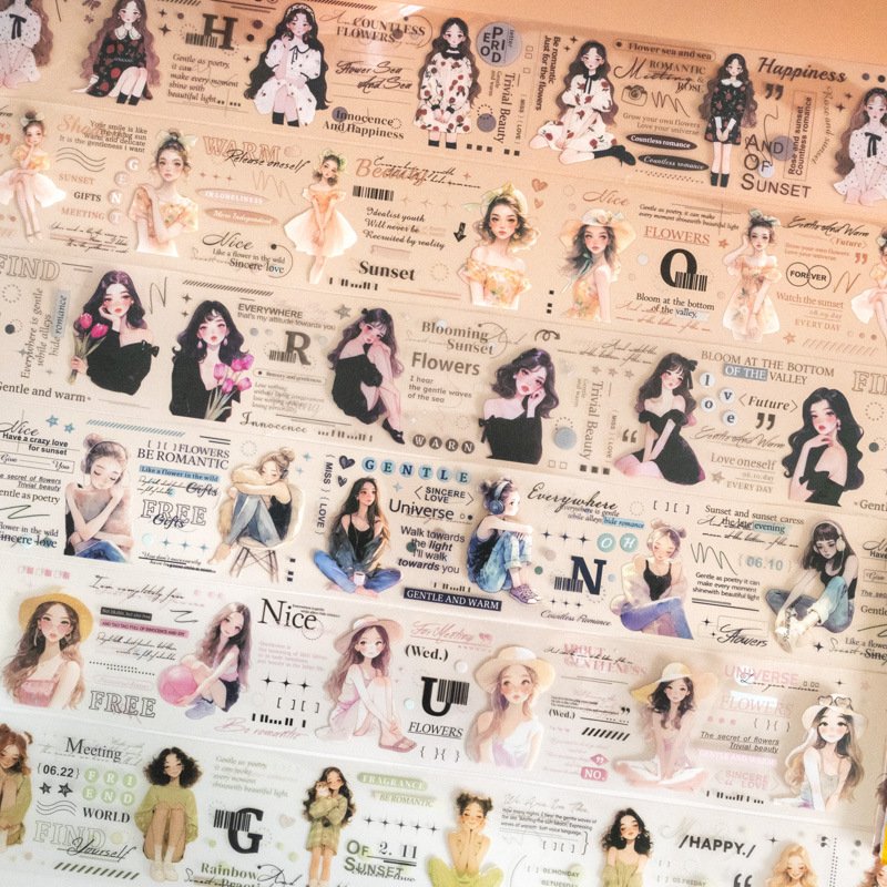 2M/Roll Character Theme Tape Listen to Her Series PET Handbook Material Decorative Stickers
