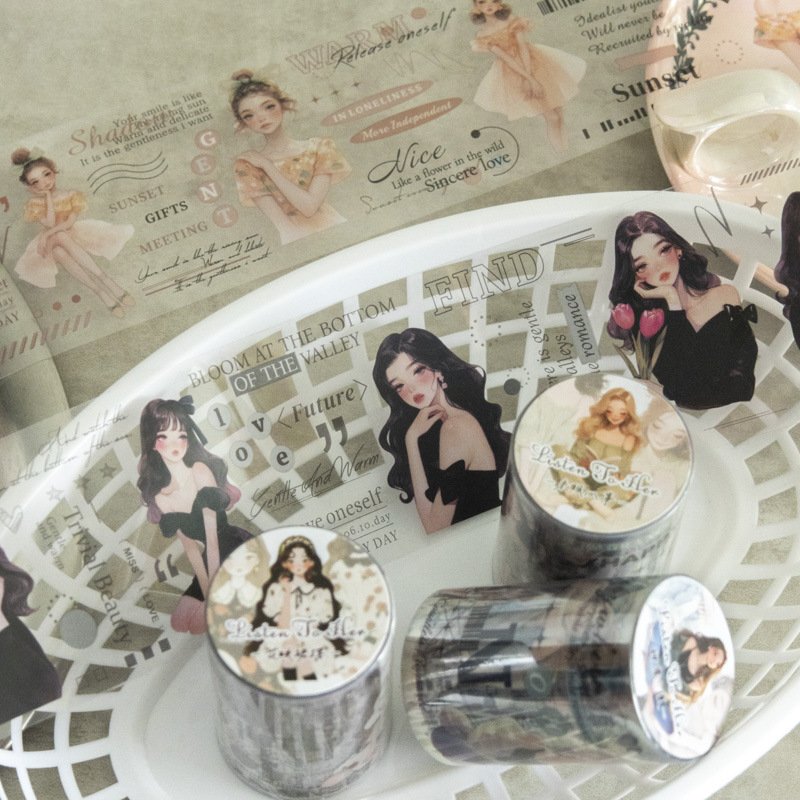 2M/Roll Character Theme Tape Listen to Her Series PET Handbook Material Decorative Stickers