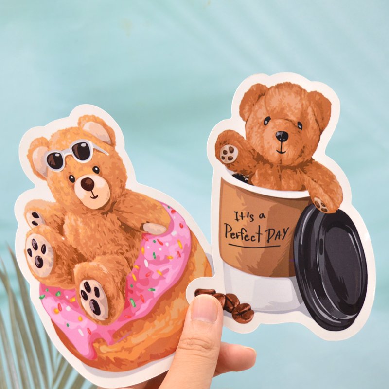 Printed Cute Animal Bear Durable Waterproof Color Self-Adhesive Die-Cut Sticker