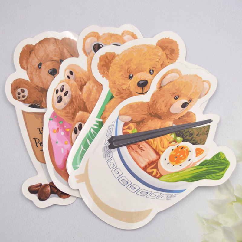 Printed Cute Animal Bear Durable Waterproof Color Self-Adhesive Die-Cut Sticker