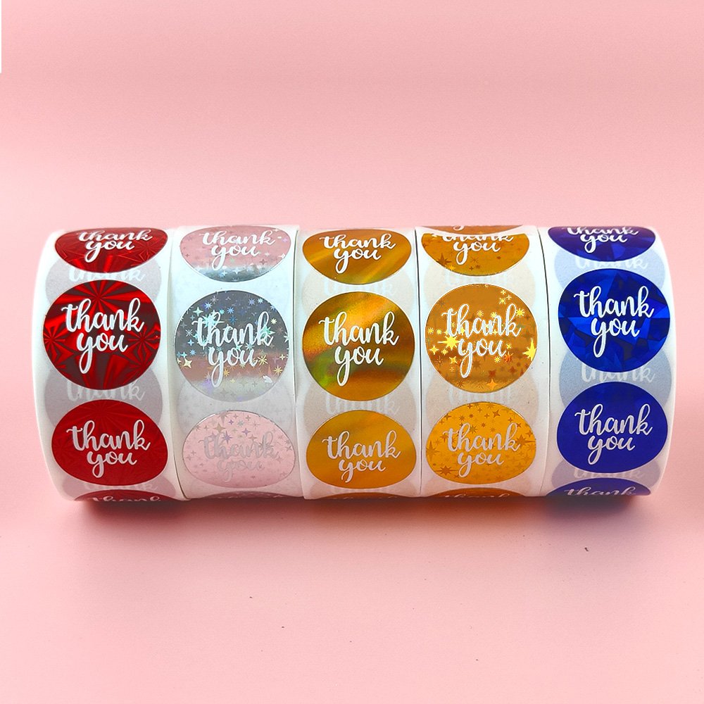 Round Thank you stickers a roll of 500 hot stamping labels gift wedding baking packaging decoration stickers