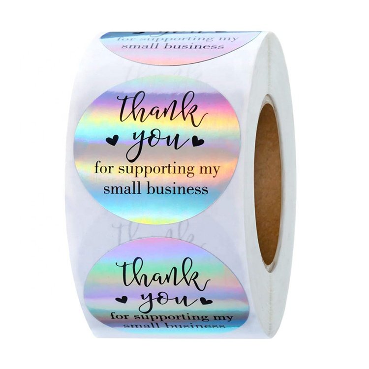 Waterproof round thank you holographic laser labels stickers adhesive sticker for packaging