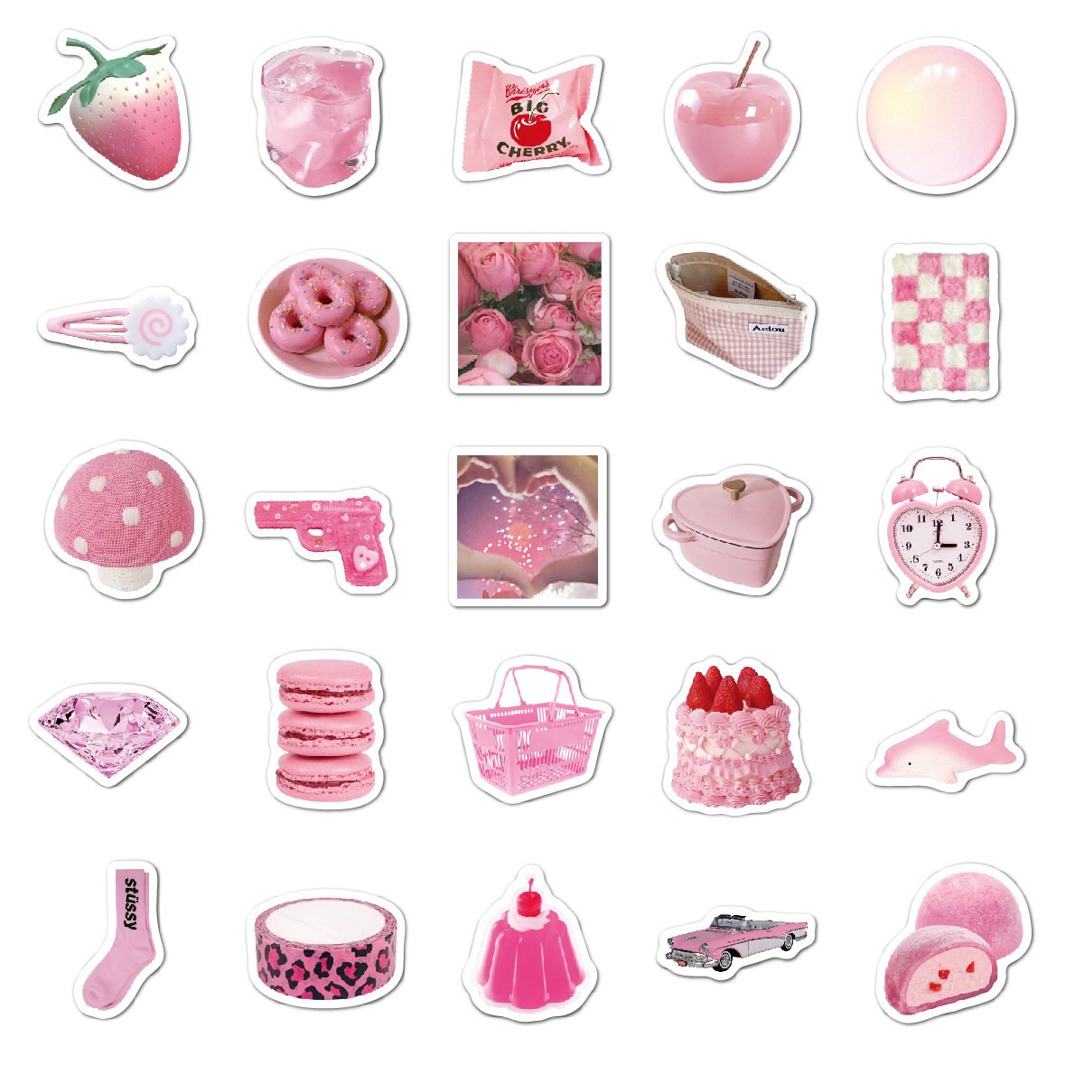 52pcs/set Kids Waterproof Pink Matte Cartoon Cute Laptop Decorative Label Stickers ,Vinyl Die Cut Sticker Pack for Girls