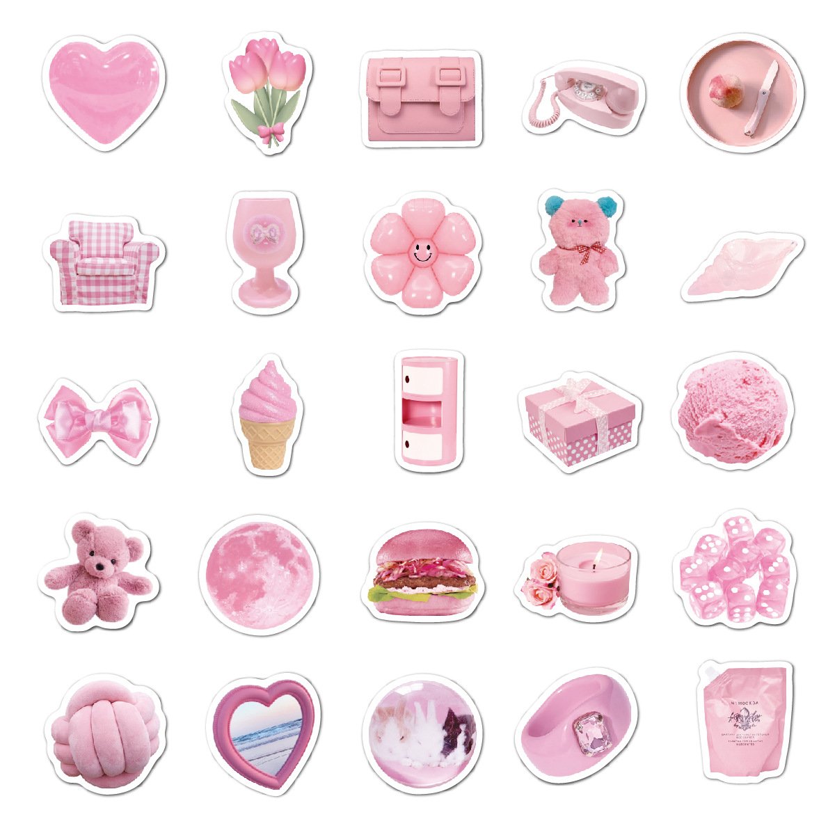 52pcs/set Kids Waterproof Pink Matte Cartoon Cute Laptop Decorative Label Stickers ,Vinyl Die Cut Sticker Pack for Girls