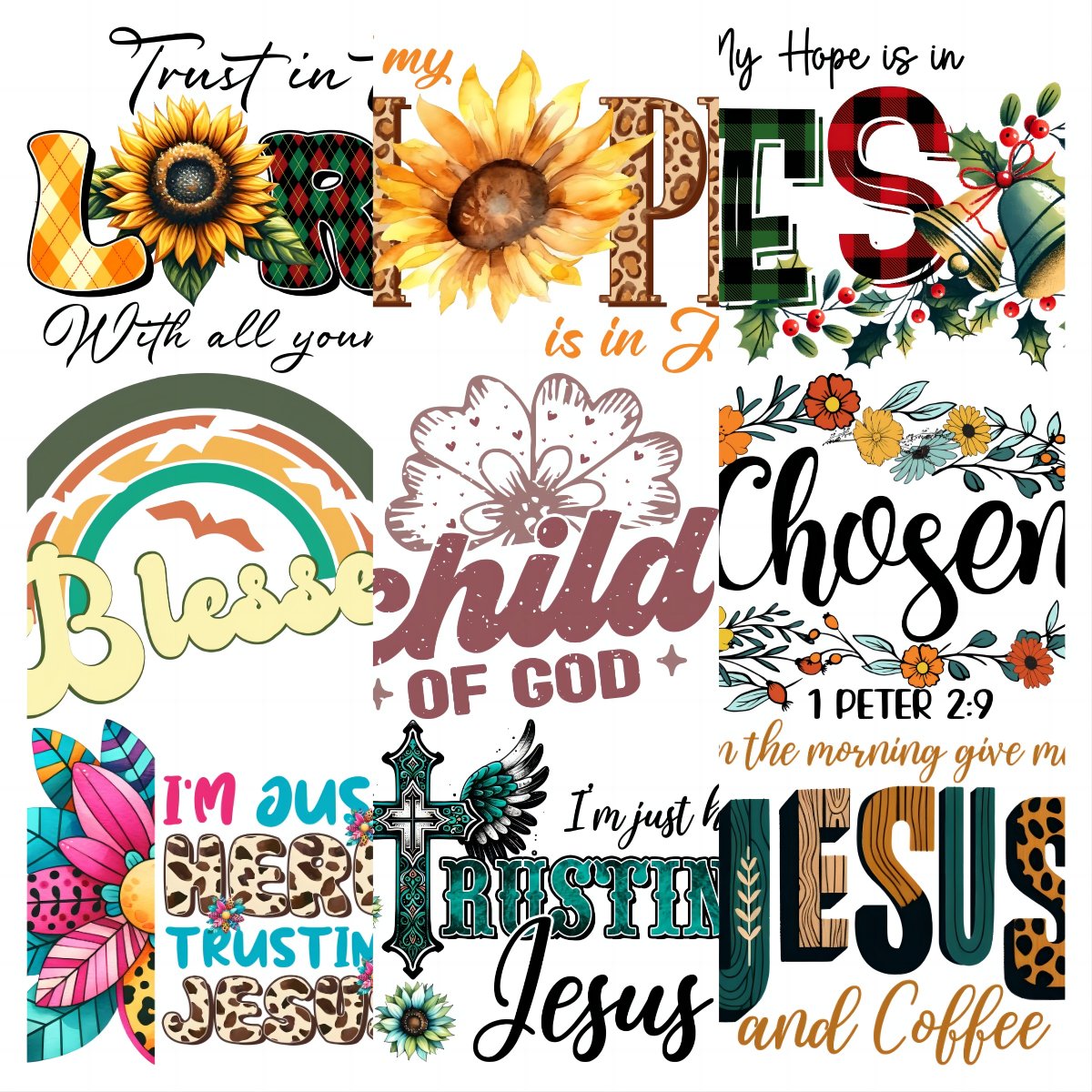 God's inspirational words Scripture screen print transfer dtf printed sticker for clothes dtf printing heat transfer designs
