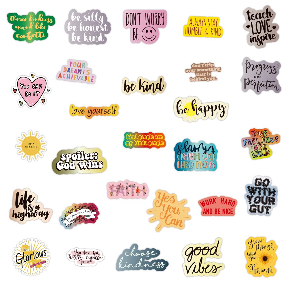 100pcs Cartoon Inspirational Language Stickers for Notebook Water Cup Laptop Home Decoration PVC Motivational Sticker Custom