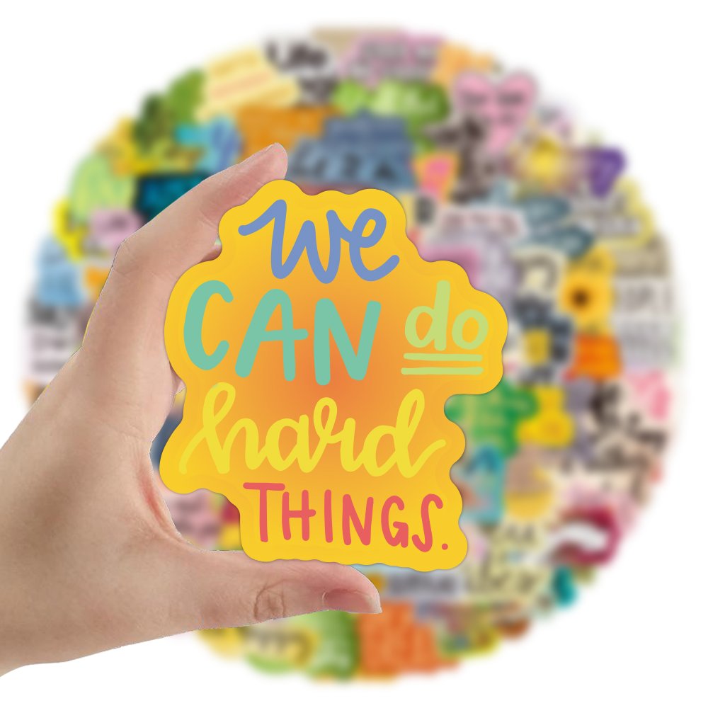 100pcs Cartoon Inspirational Language Stickers for Notebook Water Cup Laptop Home Decoration PVC Motivational Sticker Custom