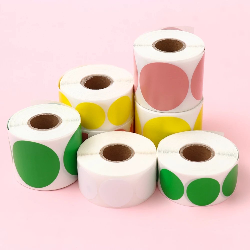 High Quality Custom Self Adhesive Colored Circle Direct Thermal Sticker Label Pink Circle Stickers Round Thermal Stickers