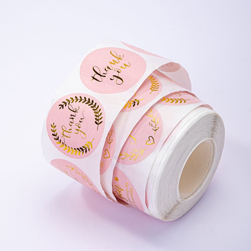 Printing Eco Friendly Vinyl Round Rose Gold Foil Labels Thank you Stickers Roll Logo Stickers Custom Packaging Labels