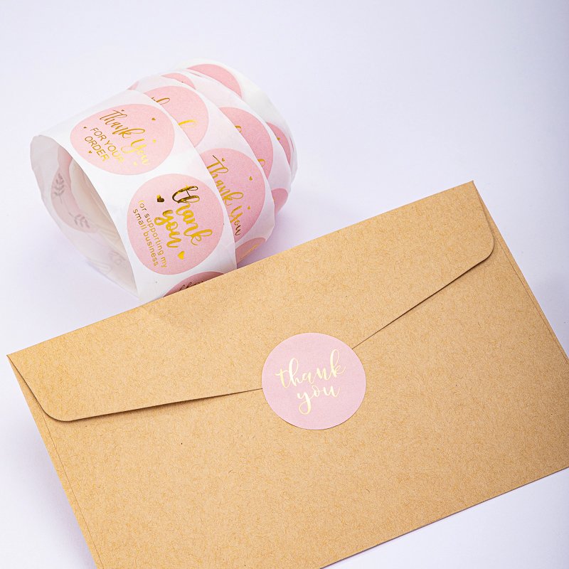 Printing Eco Friendly Vinyl Round Rose Gold Foil Labels Thank you Stickers Roll Logo Stickers Custom Packaging Labels