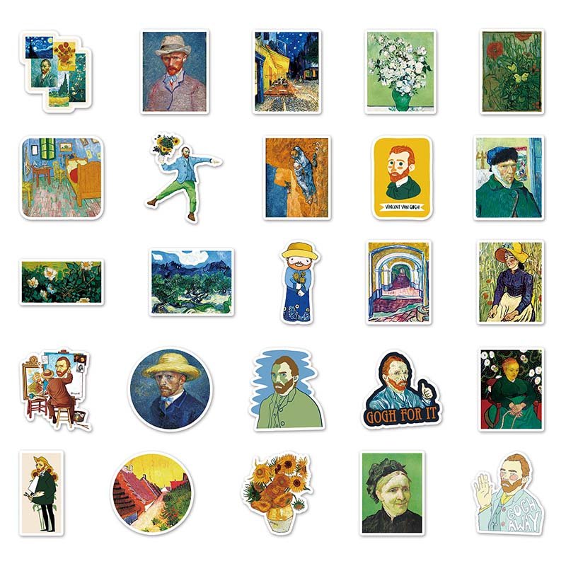 50Pcs Wholesale Price Waterproof Label Custom Sticker Decorative Laptop Luggage INS Literary Style Van Gogh Sticker