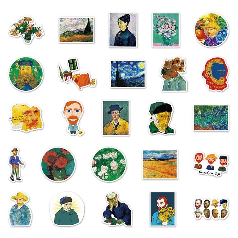 50Pcs Wholesale Price Waterproof Label Custom Sticker Decorative Laptop Luggage INS Literary Style Van Gogh Sticker