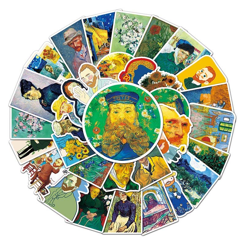 50Pcs Wholesale Price Waterproof Label Custom Sticker Decorative Laptop Luggage INS Literary Style Van Gogh Sticker