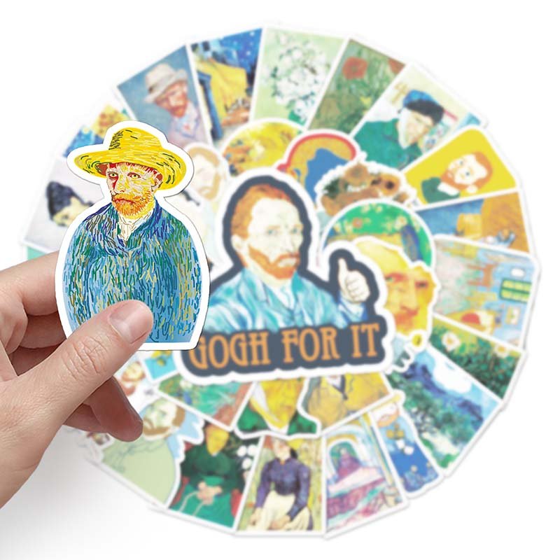 50Pcs Wholesale Price Waterproof Label Custom Sticker Decorative Laptop Luggage INS Literary Style Van Gogh Sticker